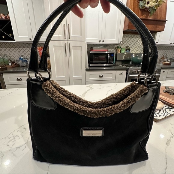 Stuart Weitzman Vintage Black Suede Shearling Shoulder Bag Purse 90’s Y2K - Picture 4 of 13